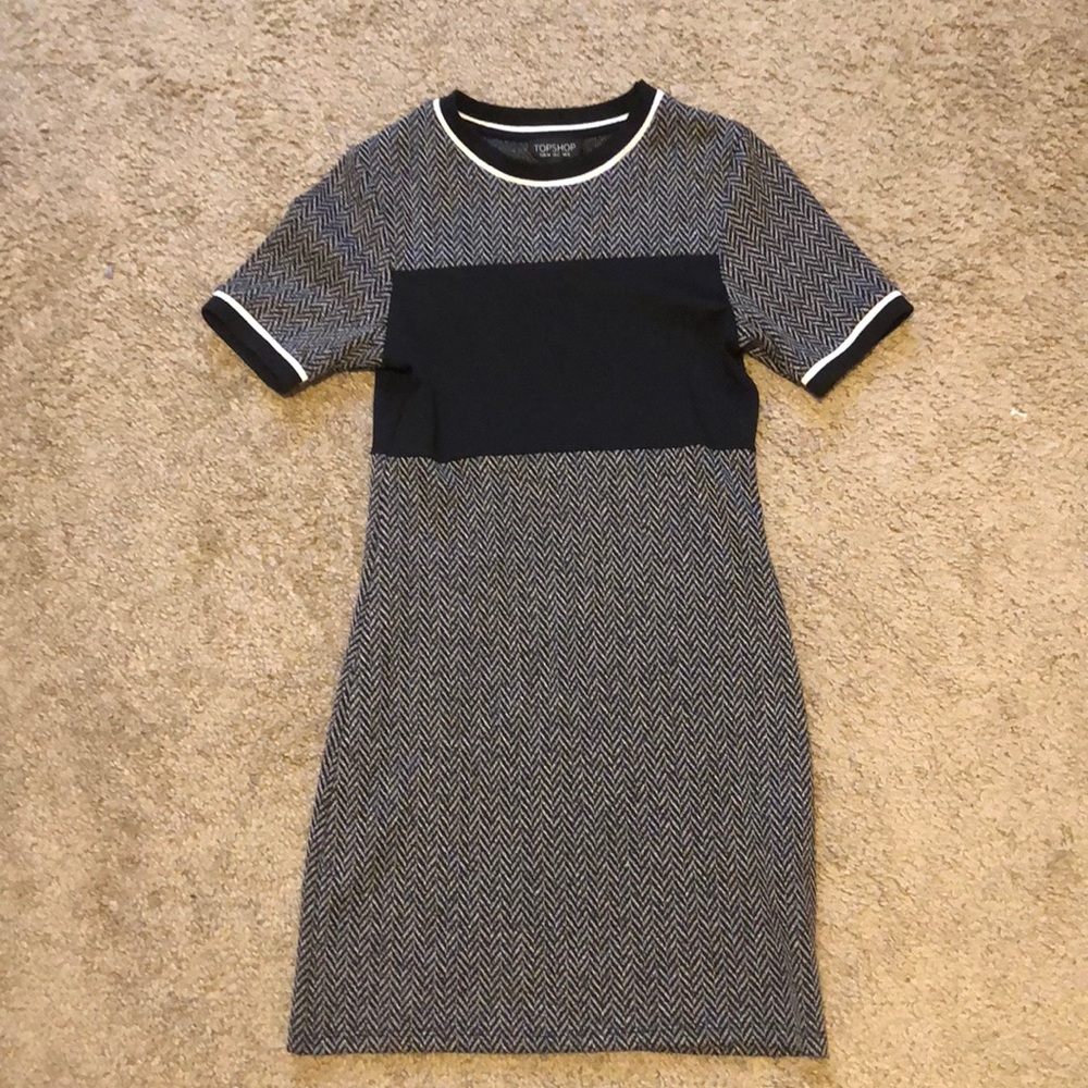 Topshop Colorblock Herringbone Shift Dress - Picture 2 of 4